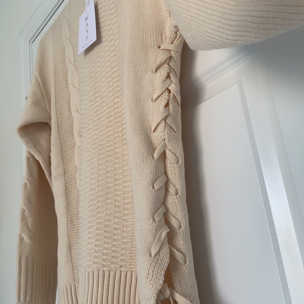 WAYF DANI WOMENS RIBBED KNIT SIDE LACE UP PULLOVER SWEATER NWT